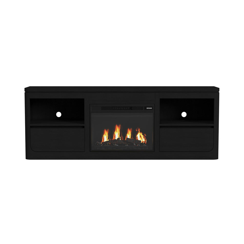 Picket House Furnishings - Camelot KIT - 71" TV Console with Fireplace Insert in Black - LA-16860-8-TV1FPK view 2