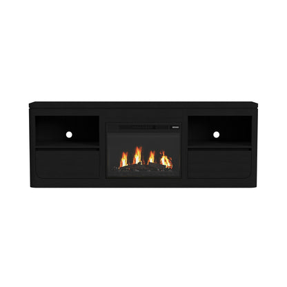 Picket House Furnishings - Camelot KIT - 71" TV Console with Fireplace Insert in Black - LA-16860-8-TV1FPK view 2