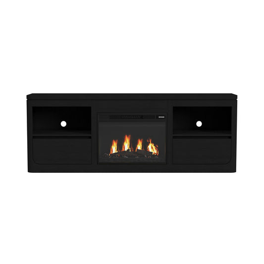Picket House Furnishings - Camelot KIT - 71" TV Console with Fireplace Insert in Black - LA-16860-8-TV1FPK view 2