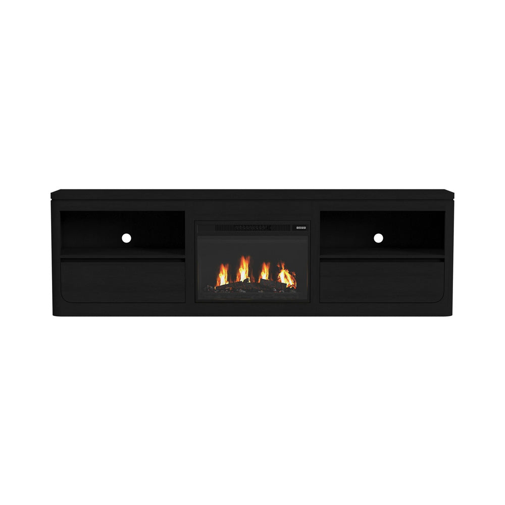 Picket House Furnishings - Camelot KIT - 82" TV Console with Fireplace Insert in Black - LA-16860-8-TV3FPK view 2