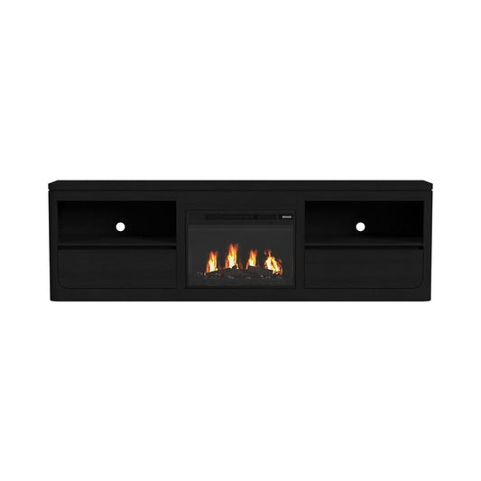 Picket House Furnishings - Camelot KIT - 82" TV Console with Fireplace Insert in Black - LA-16860-8-TV3FPK view 2