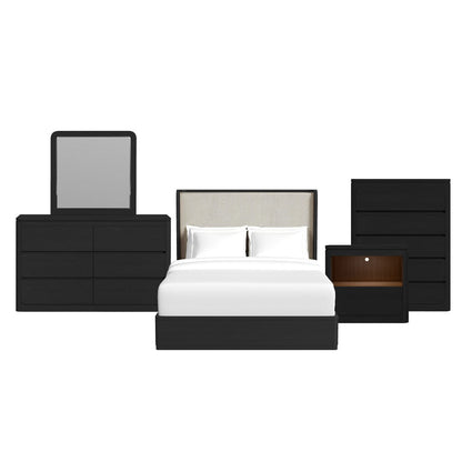 Picket House Furnishings -  Camelot Queen UPH 5PC Bedroom Set in Black - B-16860-8-QB-5PC view 1
