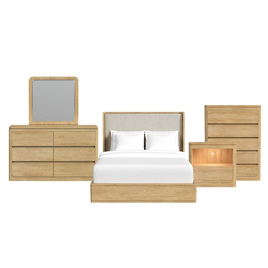 Picket House Furnishings -  Camelot Queen UPH 5PC Bedroom Set in Natural - B-16860-6-QB-5PC view 1