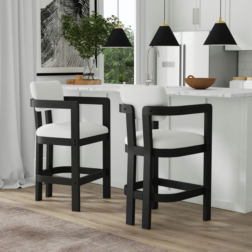Picket House Furnishings -  Canal Arm Barstool with White Fabric in Black Set of 2 - D-1710-8-BST3 view 6