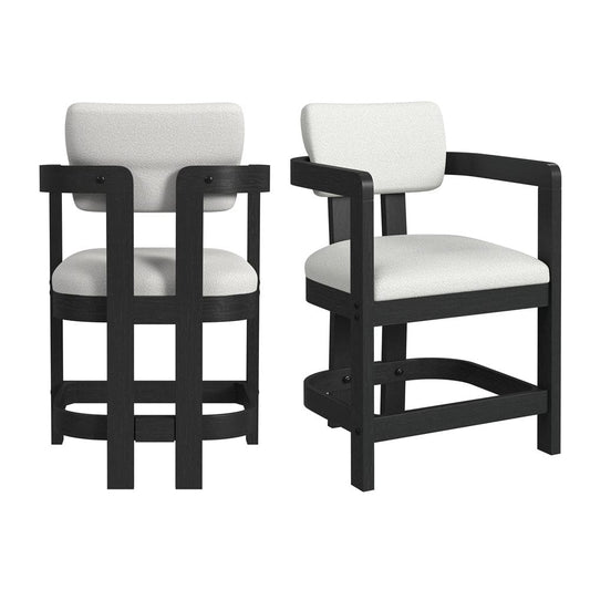 Picket House Furnishings -  Canal Arm Counter Stool with White Fabric in Black Set of 2 - D-1710-8-CST3 view 1