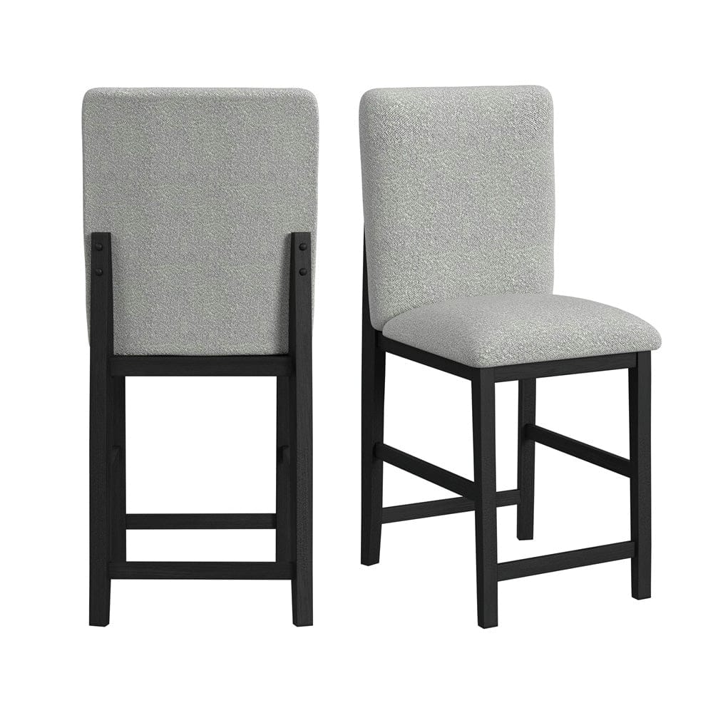 Picket House Furnishings -  Canal Square Back Barstool with Grey Fabric in Black Set of 2 - D-1710-8-BST1 view 1