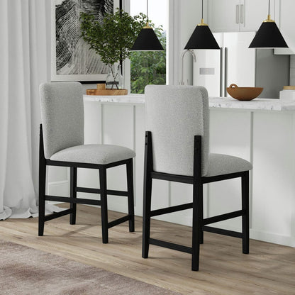 Picket House Furnishings -  Canal Square Back Barstool with Grey Fabric in Black Set of 2 - D-1710-8-BST1 view 7