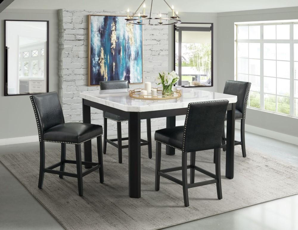 Picket House Furnishings - Celine White Marble 5PC Counter Height Dining Set-Table and Four Black Faux Leather Chairs - CFC700SBL5PC veiw 1