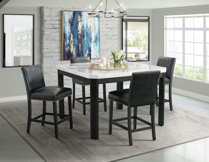 Picket House Furnishings - Celine White Marble 5PC Counter Height Dining Set-Table and Four Black Faux Leather Chairs - CFC700SBL5PC veiw 1