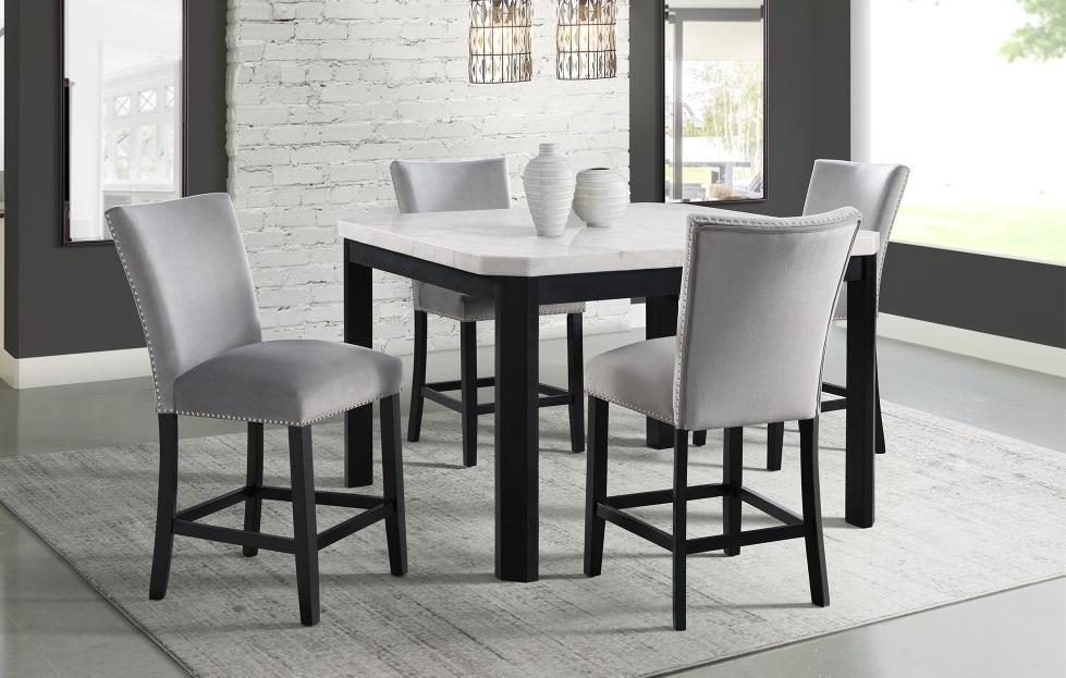 Picket House Furnishings - Celine White Marble 5PC Counter Height Dining Set-Table & Four Gray Velvet Chairs - CFC300CGY5PC veiw 1
