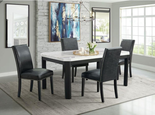 Picket House Furnishings - Celine White Marble 5PC Dining Set-Table and Four Black Faux Leather Chairs - CFC700RBL5PC veiw 1