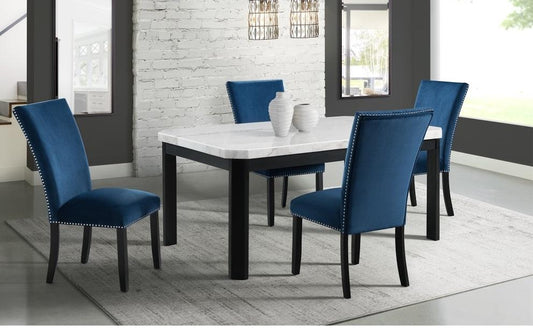 Picket House Furnishings - Celine White Marble 5PC Dining Set-Table & Four Blue Velvet Chairs - CFC700BL5PC veiw 1