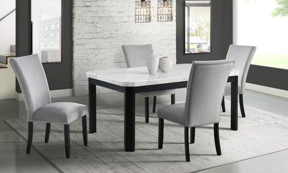 Picket House Furnishings - Celine White Marble 5PC Dining Set-Table & Four Gray Velvet Chairs - CFC300GY5PC veiw 1