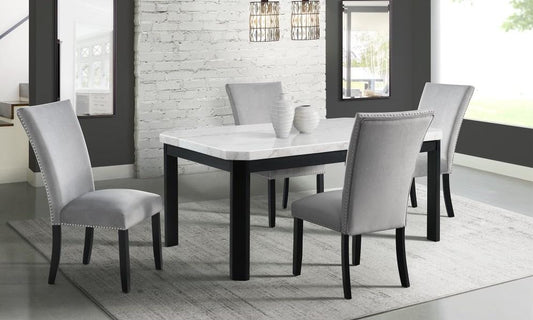 Picket House Furnishings - Celine White Marble 5PC Dining Set-Table & Four Gray Velvet Chairs - CFC300GY5PC veiw 1