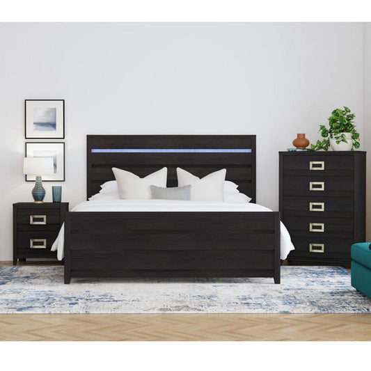 Picket House Furnishings - Chett King 3PC Bedroom Set with LED in Black - B-15990-8-KBL-3PC veiw 1