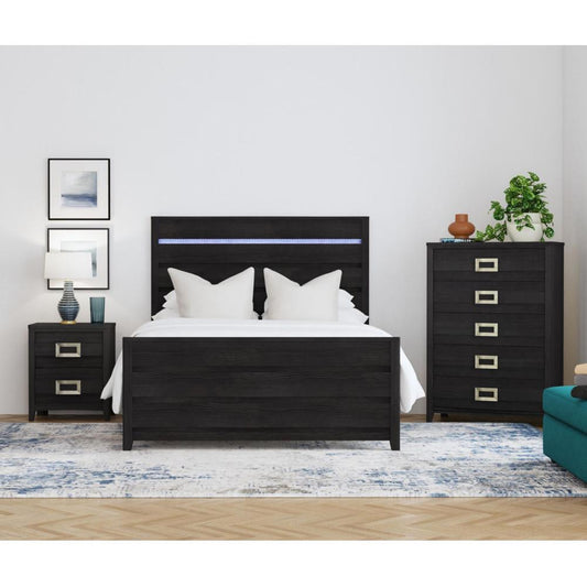 Picket House Furnishings - Chett Queen 3PC Bedroom Set with LED in Black - B-15990-8-QBL-3PC veiw 1