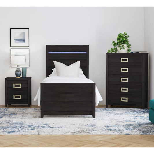 Picket House Furnishings - Chett Twin 3PC Bedroom Set with LED in Black - B-15990-8-TBL-3PC veiw 1