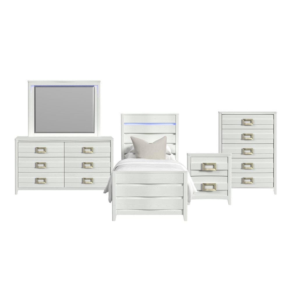 Picket House Furnishings -  Chett Twin 5PC Bedroom Set with LED in White - B-15990-7-TBL-5PC view 1
