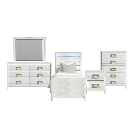 Picket House Furnishings -  Chett Twin 5PC Bedroom Set with LED in White - B-15990-7-TBL-5PC view 1