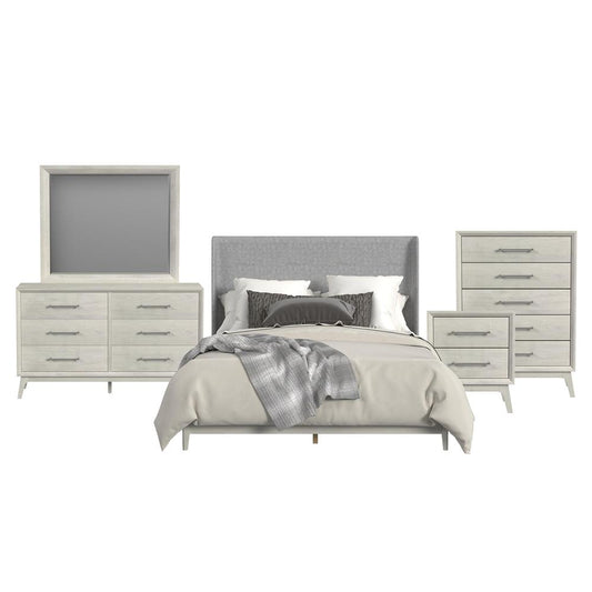 Picket House Furnishings - Clare King UPH 5PC Bedroom Set with Grey Fabric in Almond - B-13000-6-KUB-5PC veiw 1