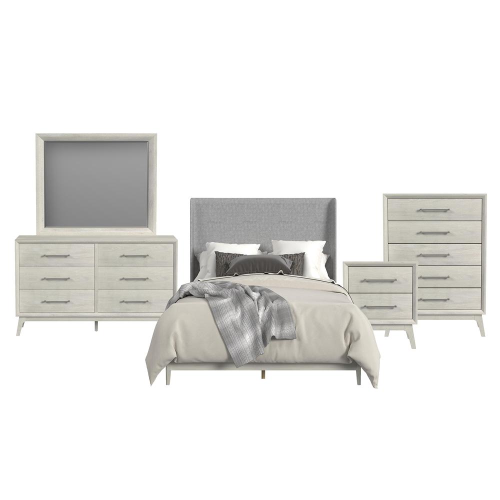 Picket House Furnishings - Clare Queen UPH 5PC Bedroom Set with Grey Fabric in Almond - B-13000-6-QUB-5PC veiw 1