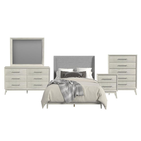 Picket House Furnishings - Clare Queen UPH 5PC Bedroom Set with Grey Fabric in Almond - B-13000-6-QUB-5PC veiw 1