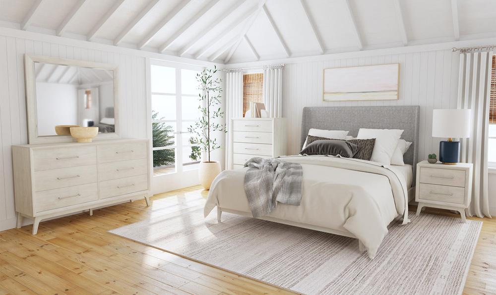 Picket House Furnishings - Clare Queen UPH 5PC Bedroom Set with Grey Fabric in Almond - B-13000-6-QUB-5PC veiw 6