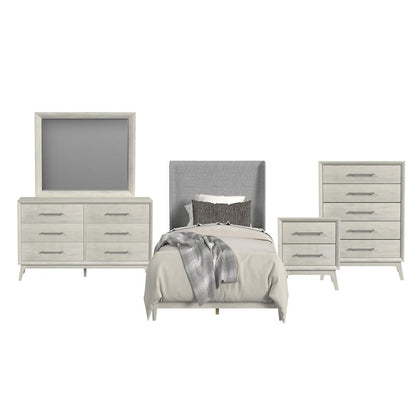 Picket House Furnishings - Clare Twin UPH 5PC Bedroom Set with Grey Fabric in Almond - B-13000-6-TUB-5PC veiw 1