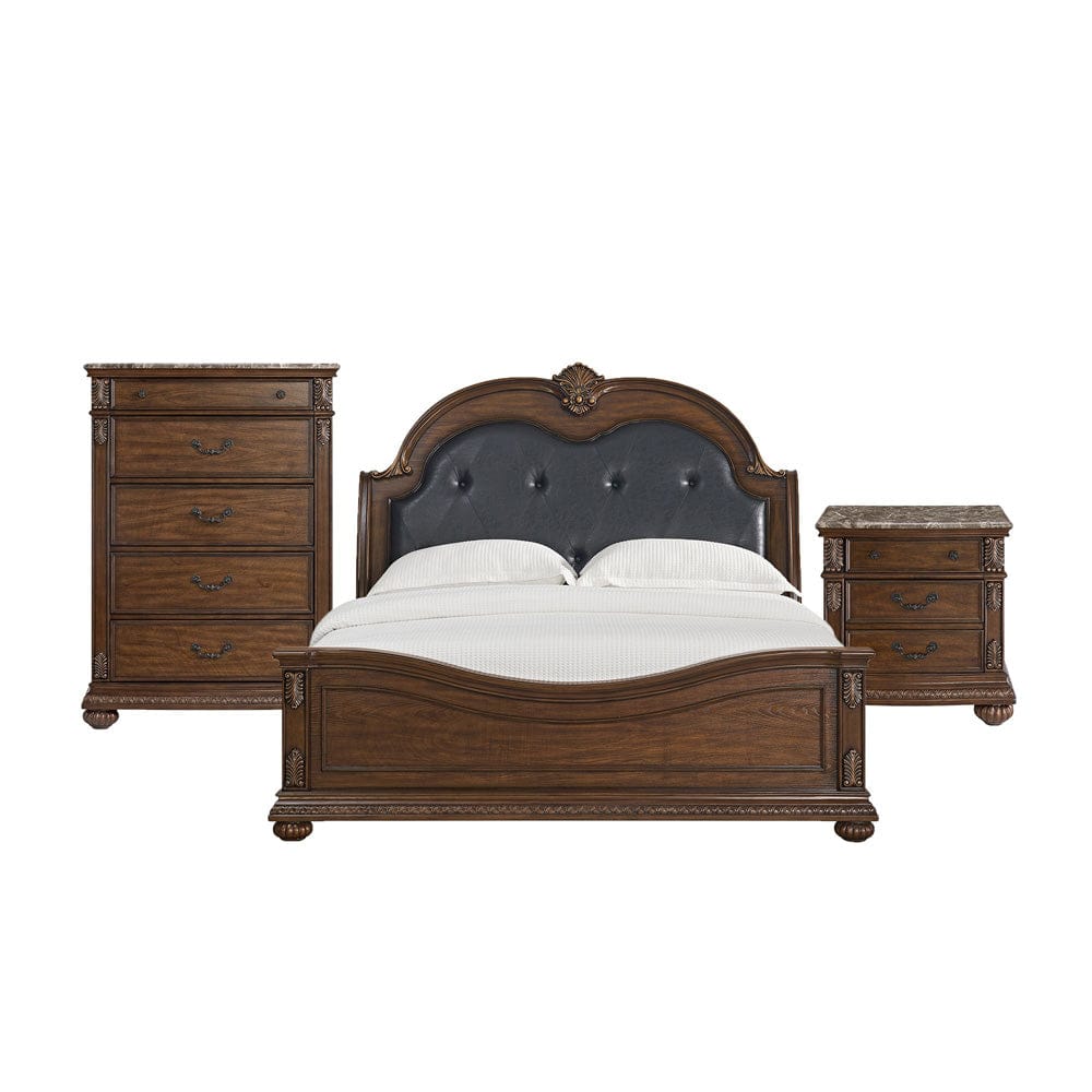 Picket House Furnishings -  Concerto King UPH 3PC Bedroom Set with Black PU in Brown - B-18710-5-KB-3PC view 1