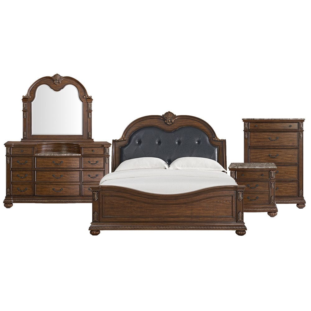 Picket House Furnishings -  Concerto King UPH 5PC Bedroom Set with Black PU in Brown - B-18710-5-KB-5PC view 1