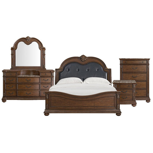 Picket House Furnishings -  Concerto King UPH 5PC Bedroom Set with Black PU in Brown - B-18710-5-KB-5PC view 1