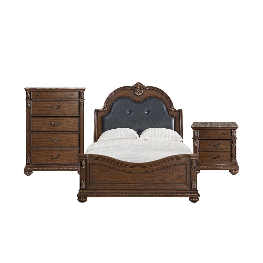 Picket House Furnishings -  Concerto Queen UPH 3PC Bedroom Set with Black PU in Brown - B-18710-5-QB-3PC view 1