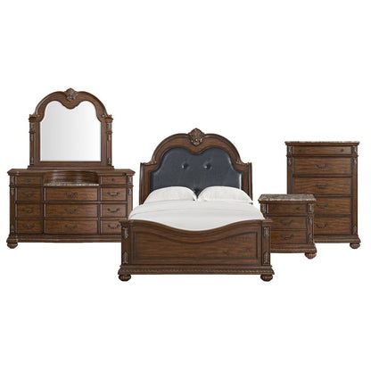 Picket House Furnishings -  Concerto Queen UPH 5PC Bedroom Set with Black PU in Brown - B-18710-5-QB-5PC view 1