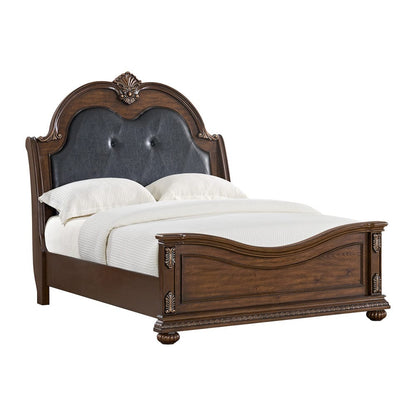 Picket House Furnishings -  Concerto Queen UPH 5PC Bedroom Set with Black PU in Brown - B-18710-5-QB-5PC view 2