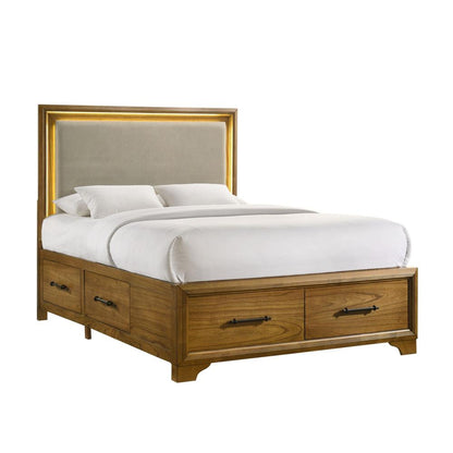 Picket House Furnishings - Cynthia Queen UPH Storage 3PC Bedroom Set with LED and Beige Fabric in Walnut - B-7030-5-QUSB-3PC veiw 4