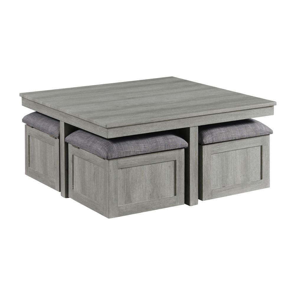 Picket House Furnishings - Dawson Coffee Table with Four Storage Stools in Grey - CTUT100OT veiw 1