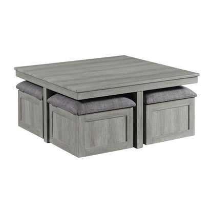 Picket House Furnishings - Dawson Coffee Table with Four Storage Stools in Grey - CTUT100OT veiw 1