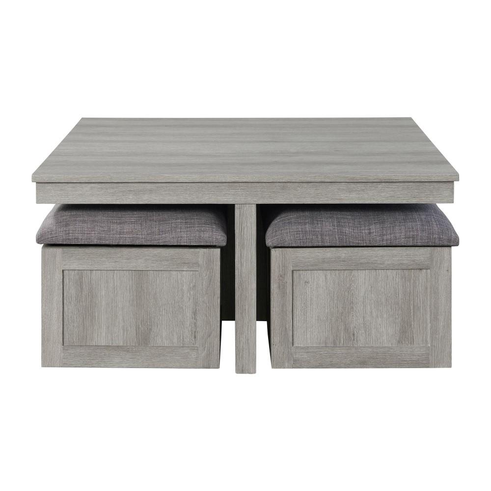 Picket House Furnishings - Dawson Coffee Table with Four Storage Stools in Grey - CTUT100OT veiw 2