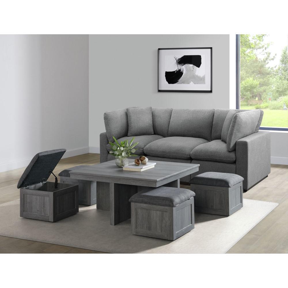 Picket House Furnishings - Dawson Coffee Table with Four Storage Stools in Grey - CTUT100OT veiw 13