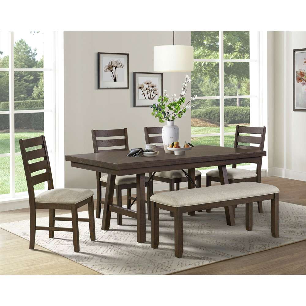Picket House Furnishings - Dex 6PC Dining Set (72in Table - 4 Chairs - Bench) in Cherry - DJX1006DS2 veiw 2