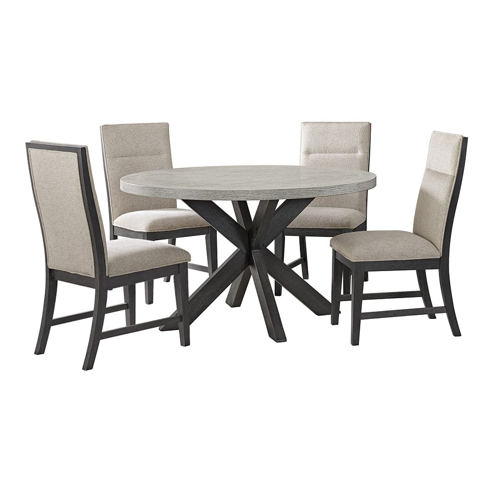 Picket House Furnishings -  Edge 5PC Standard Height Dining Set in Espresso-Round Table and Four Light Grey Fabric Chairs - D-16680-5-RDT-5PC view 1