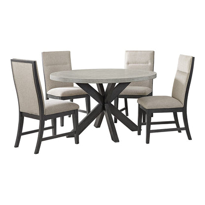 Picket House Furnishings -  Edge 5PC Standard Height Dining Set in Espresso-Round Table and Four Light Grey Fabric Chairs - D-16680-5-RDT-5PC view 1