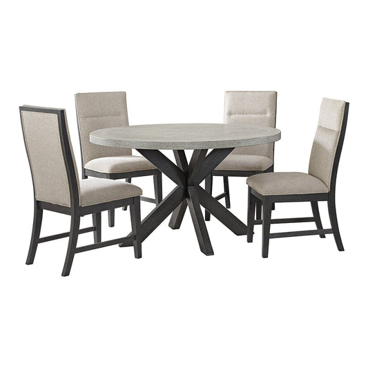 Picket House Furnishings -  Edge 5PC Standard Height Dining Set in Espresso-Round Table and Four Light Grey Fabric Chairs - D-16680-5-RDT-5PC view 1