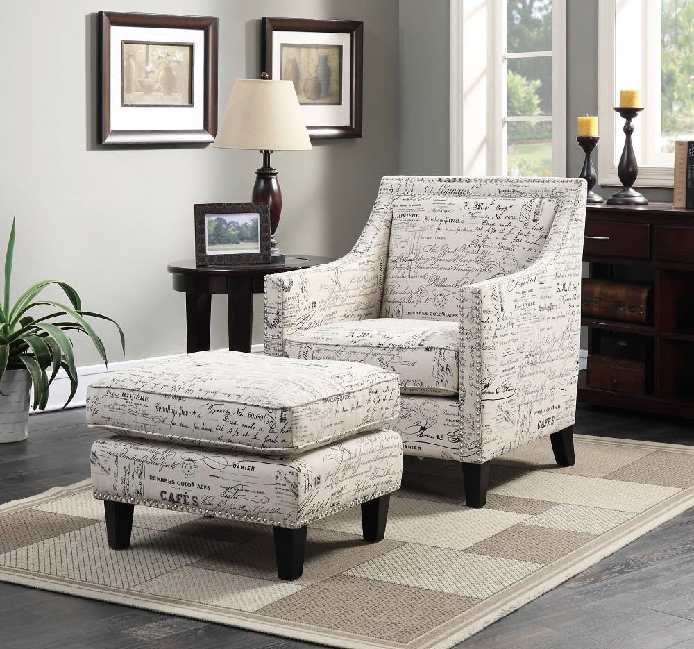 Picket House Furnishings - Emery Chair & Ottoman in French Script - UER6362PC veiw 1