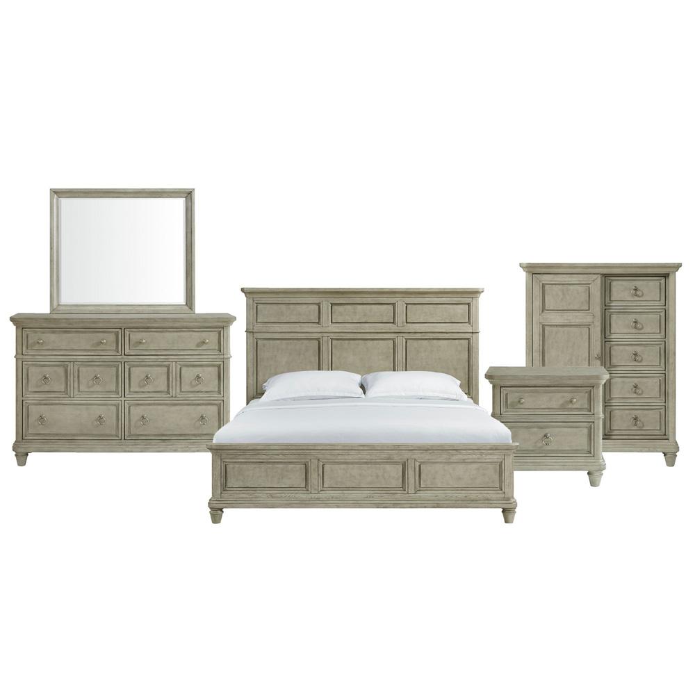 Picket House Furnishings -  Emiko King Panel 5PC Bedroom Set with Door Chest in Light Grey - B-11360-3-KBCH2-5PC veiw 1