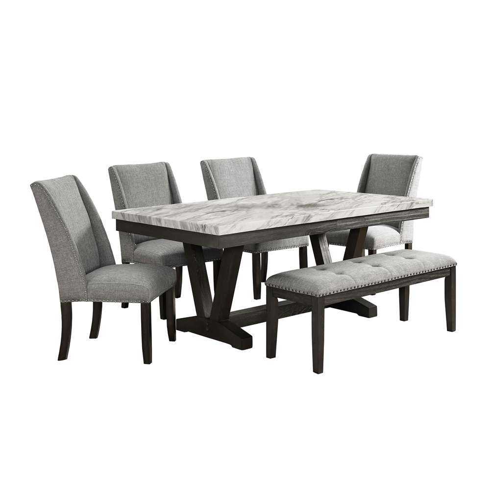 Picket House Furnishings - Eve 6PC Dining Set in Charcoal-Table, Four Chairs & Bench - D-4930-7-6PC veiw 1