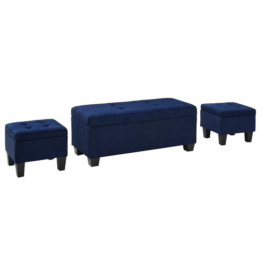 Picket House Furnishings - Everett 3PK Storage Ottoman in Blue - UEH080100CA veiw 1