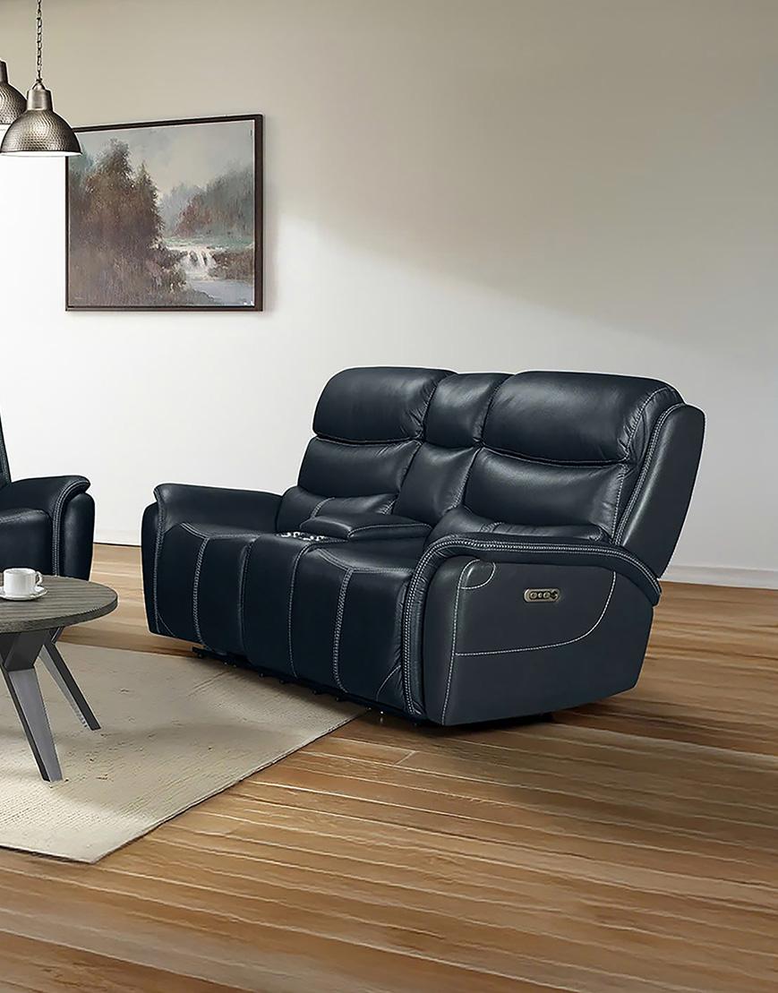 Picket House Furnishings -  Florin Power Motion Loveseat with Power Headrest and Console in Pebble Navy - U-9070-8202-285PP veiw 4