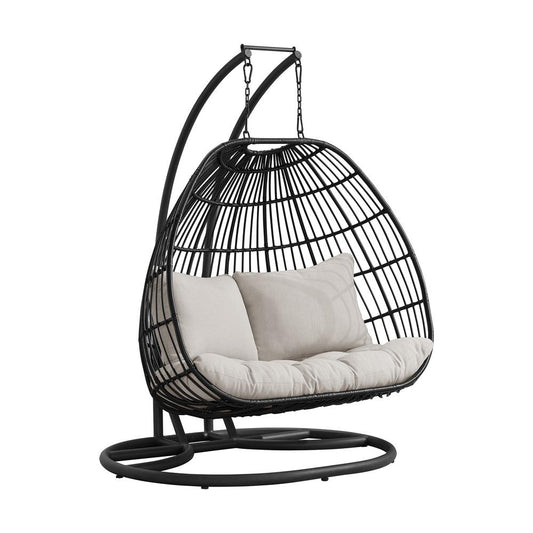 Picket House Furnishings - Fresca Double Swing Chair Complete - Dark Grey and Olefin Beige - O-16230-10311-220 veiw 1