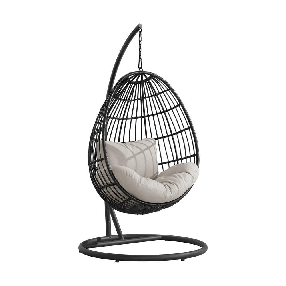 Picket House Furnishings - Fresca Swing Egg Chair with Base and Pillar - Dark Grey and Olefin Beige - O-16230-10311-120 veiw 1